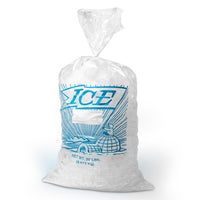 8 Lbs. Printed Metallocene Ice Bags 8" x 3" x 20" 1.2 mil with Twist Ties