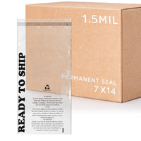 Bolsas de 7" x 14" de 1.5 mil con solapa adhesiva permanente y advertencia de asfixia