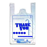 10" x 5" x 19" 0.47 Mil White “Thank You” Printed T-Shirt Bags
